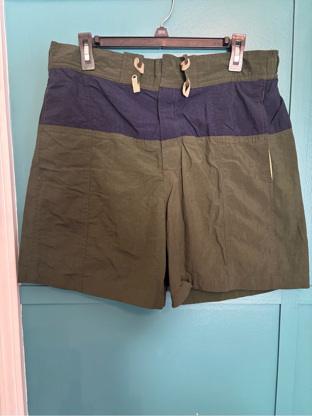 Wave Zone Men's Olive & Navy Two-Tone Swim Trunks|Hook & Eye Fly|Pockets|Size XL